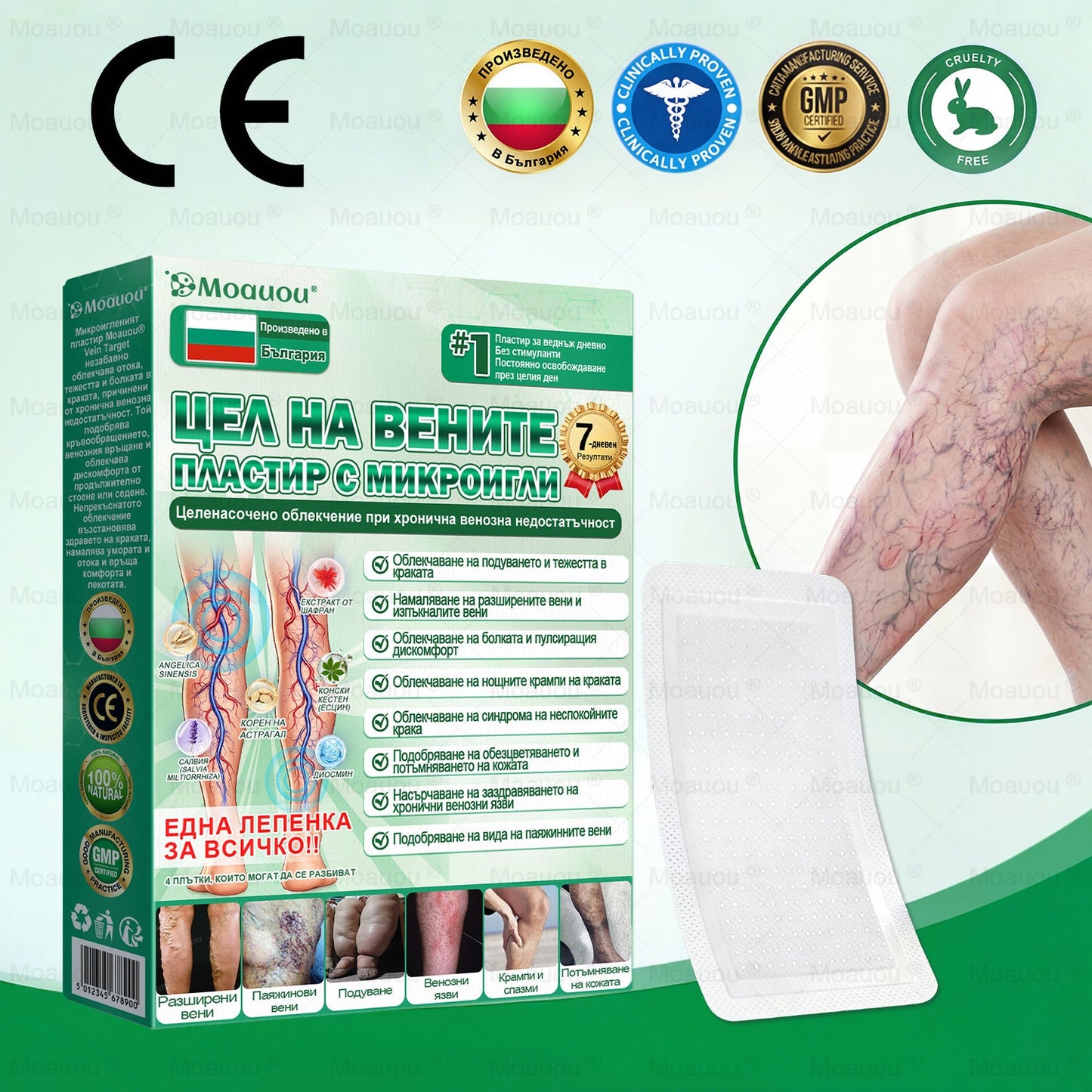 🇧🇬👨‍⚕️✅✅Moauou® Микроиглен пластир за таргетирано действие при разширени вени ⚡Незабавно облекчение, дълготраен ефект — специална промоция